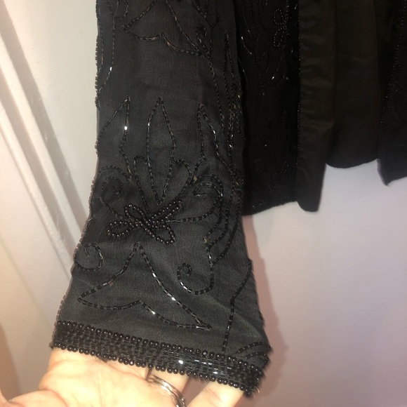 Silky Nights New York 100% silk Black Textured Open Front Blazer. Gently used - Picture 3 of 8